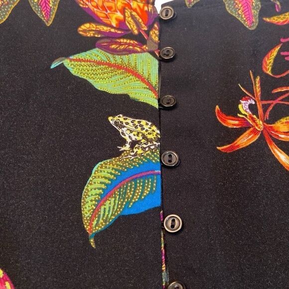 H&M Black with Colorful Floral Print Dress with Ruffle Sleeves Women Size 6 - Picture 9 of 12